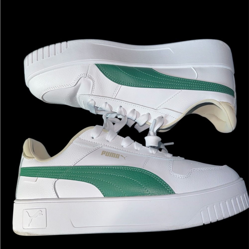Puma White and Green Platform Sneakers